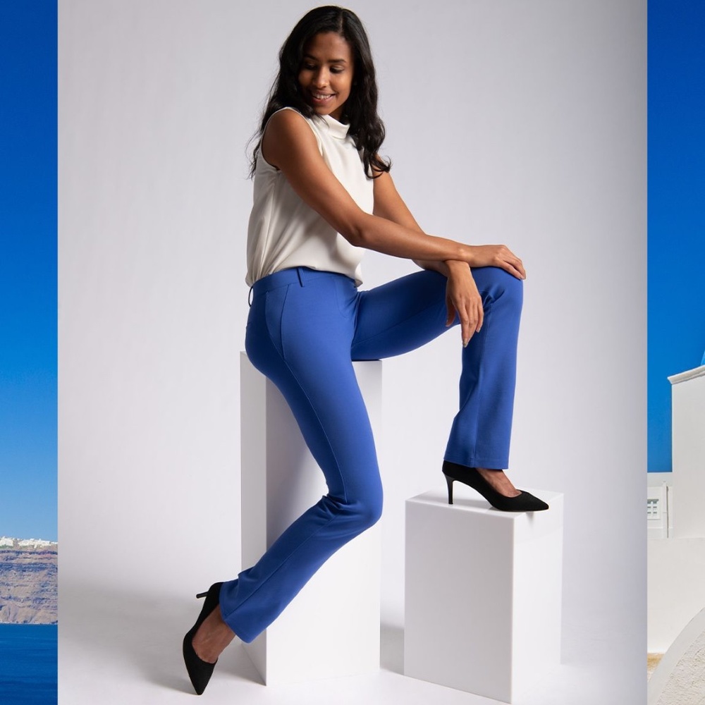 NWOT Betabrand Dress Pant Yoga Pants - Aegean Blue, SP Straight Leg